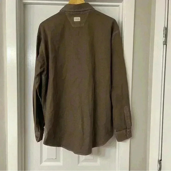 Mens HD LS button up shirt heavy denim type material brown 100% cotton Sz L - Picture 2 of 9